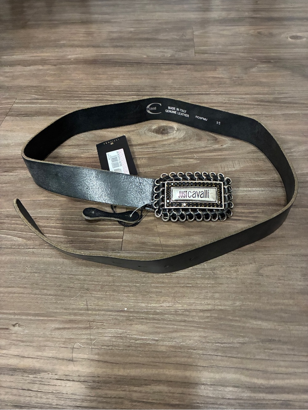 Just Cavalli Black Leather Belt with Silver-Tone Buckle- brand new.